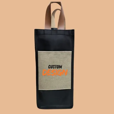 Tas botol hitam dengan kantong depan bertuliskan custom design