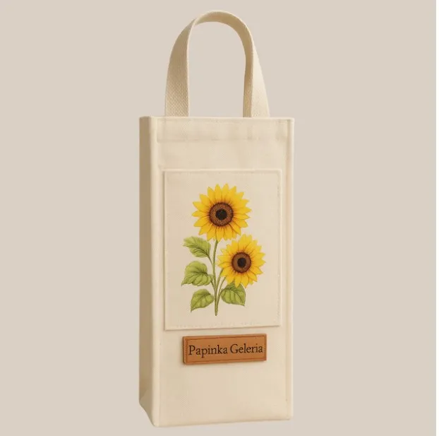 Tas botol warna krem dengan sablon bunga matahari