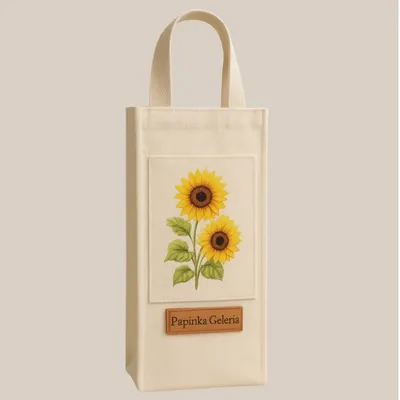 Tas botol warna krem dengan sablon bunga matahari