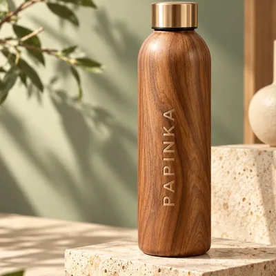 Tumbler botol motif kayu dengan grafir tulisan