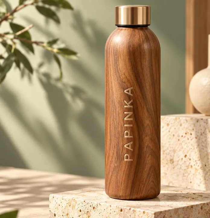 Tumbler botol motif kayu dengan grafir tulisan